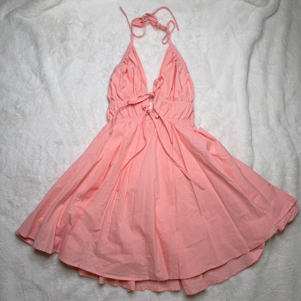 Indikah Pink Halter Mini Dress NWT Adjustable Tie Back Size S